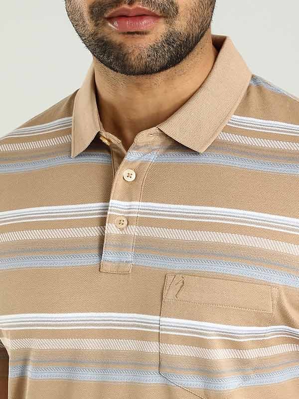 Indian Terrain Men's Half Sleeve Regular Fit Beige Polo T-Shirt